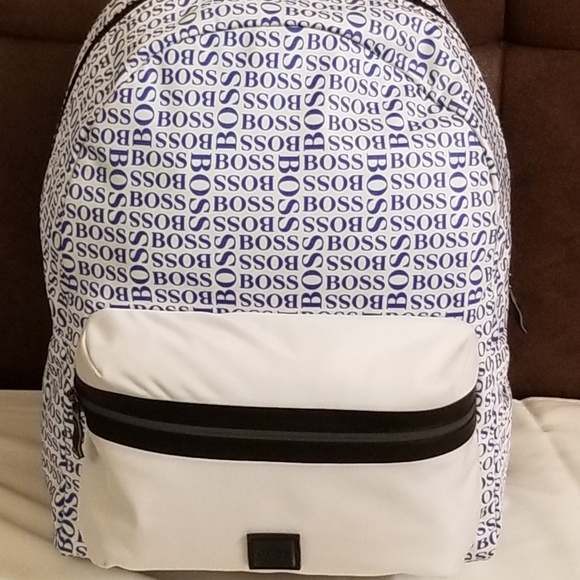 Hugo Boss Logo Print White Nylon Backpack - Picture 1 of 6